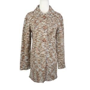 Vintage 90s Wind River Brown and Blue Marled Knit Long Cardigan Sweater M